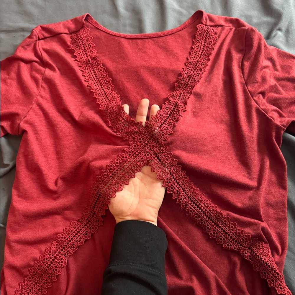 SHEIN Red Lace Trim Women's Top